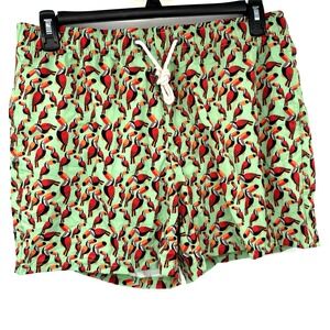 Two Left Feet Swim Trunks Mens XL Green Toucan Tango Bird Print Stretch Shorts